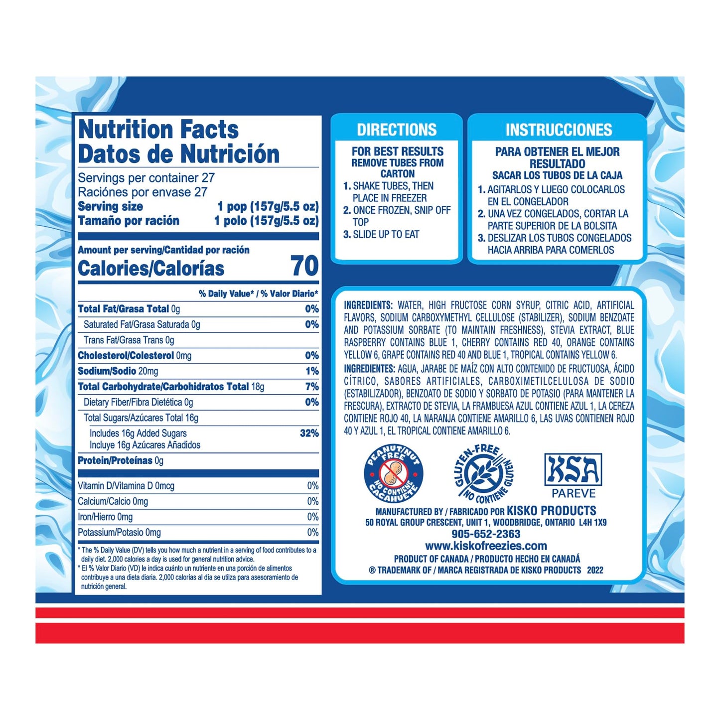 Kisko Freezies Ice Pops, Bulk Variety Giant Freezies, 27 Pieces