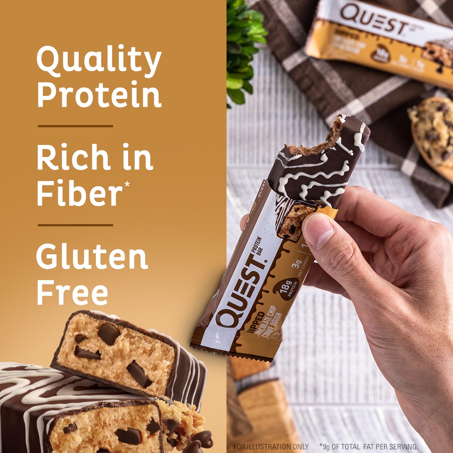Quest Nutrition Dipped Chocolate Chip Cookie Dough Protein Bars, 1.76 Oz, 12 Ct