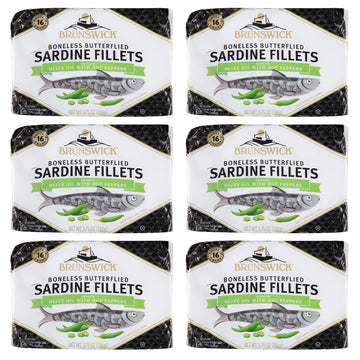 Brunswick Sardines In Olive Oil With Hot Peppers, 3.75 Oz Can - Boneless Butterflied Sardine Fillets - Wild Caught - 16G Protein
