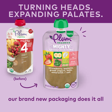 Plum Organics Mighty 4 Organic Toddler Food - Strawberry, Banana, Greek Yogurt, Kale, Amaranth, And Oat - 4 Oz Pouch - Organic F