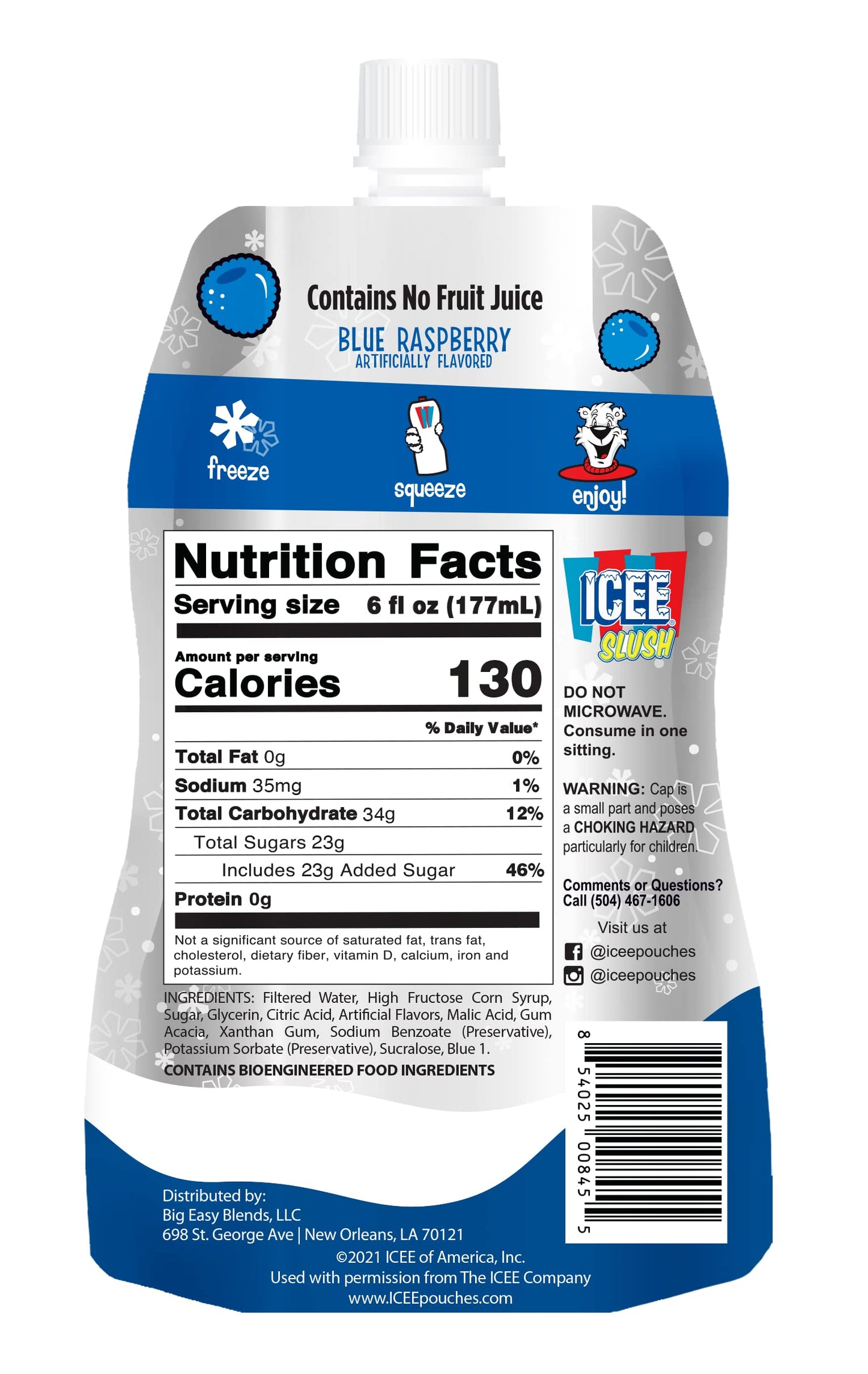 Icee Slush Pouches, 24 Piece Case, Blue Raspberry Flavor, 8.01 Fl Oz Each, Model 2002
