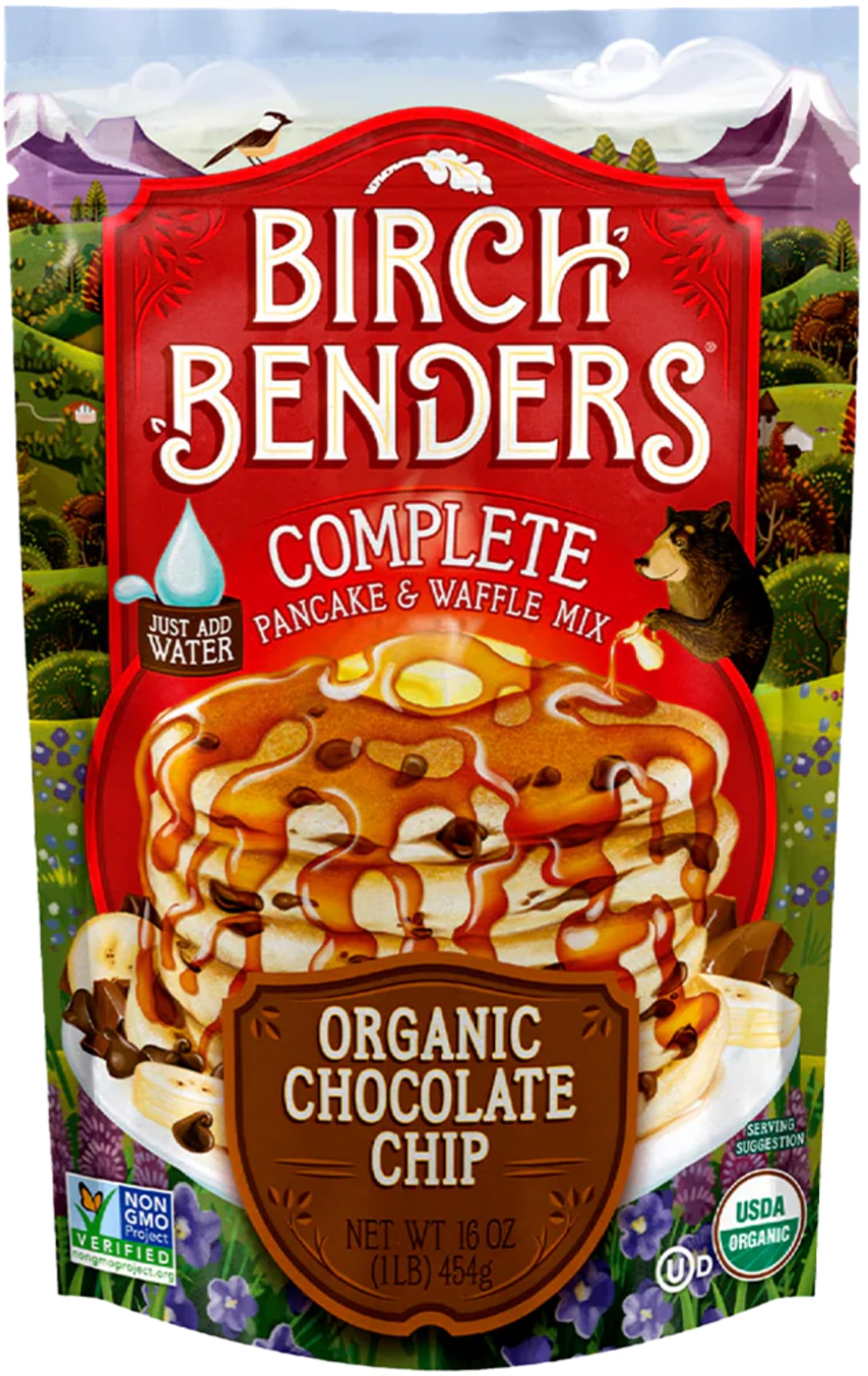 Birch Benders Organic Chocolate Chip Pancake and Waffle Mix, 16 oz (Pack of 1) Just Add Water, Non-GMO