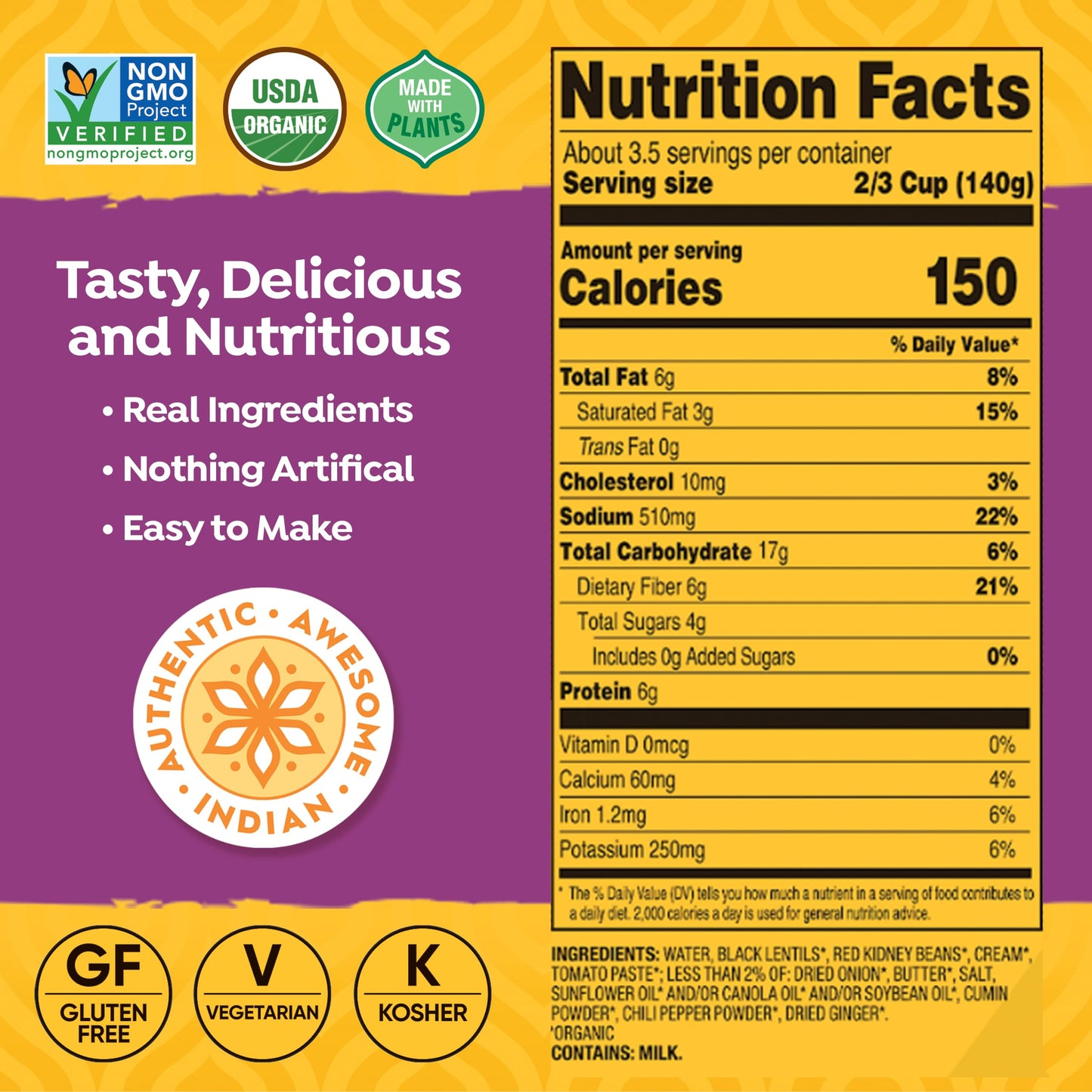 Tasty Bite Family Size Madras Lentil (Pack of 6)