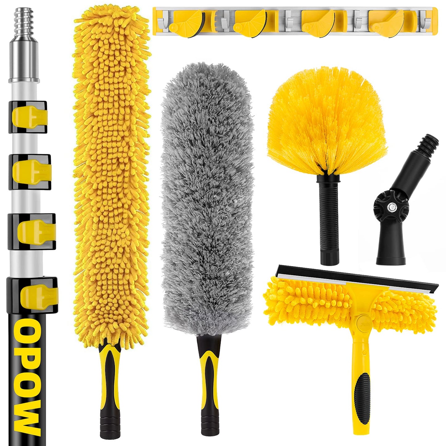 30 Foot High Reach Duster Kit With 7-24Ft Extension Pole, High Ceiling Fan Duster W/Telescopic Pole, Cobweb Duster, Feather Dust