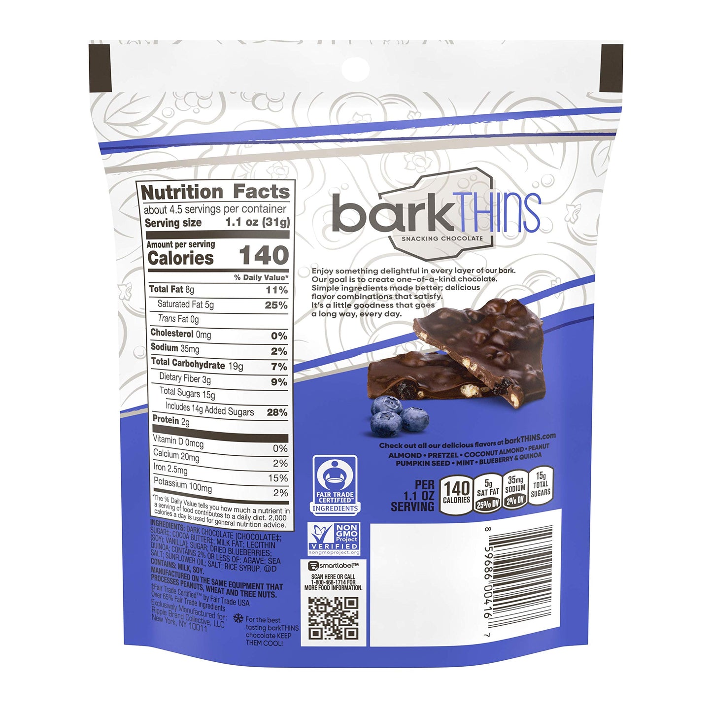 Barkthins Dark Chocolate Blueberry With Quinoa Crunch, 4.7 Oz