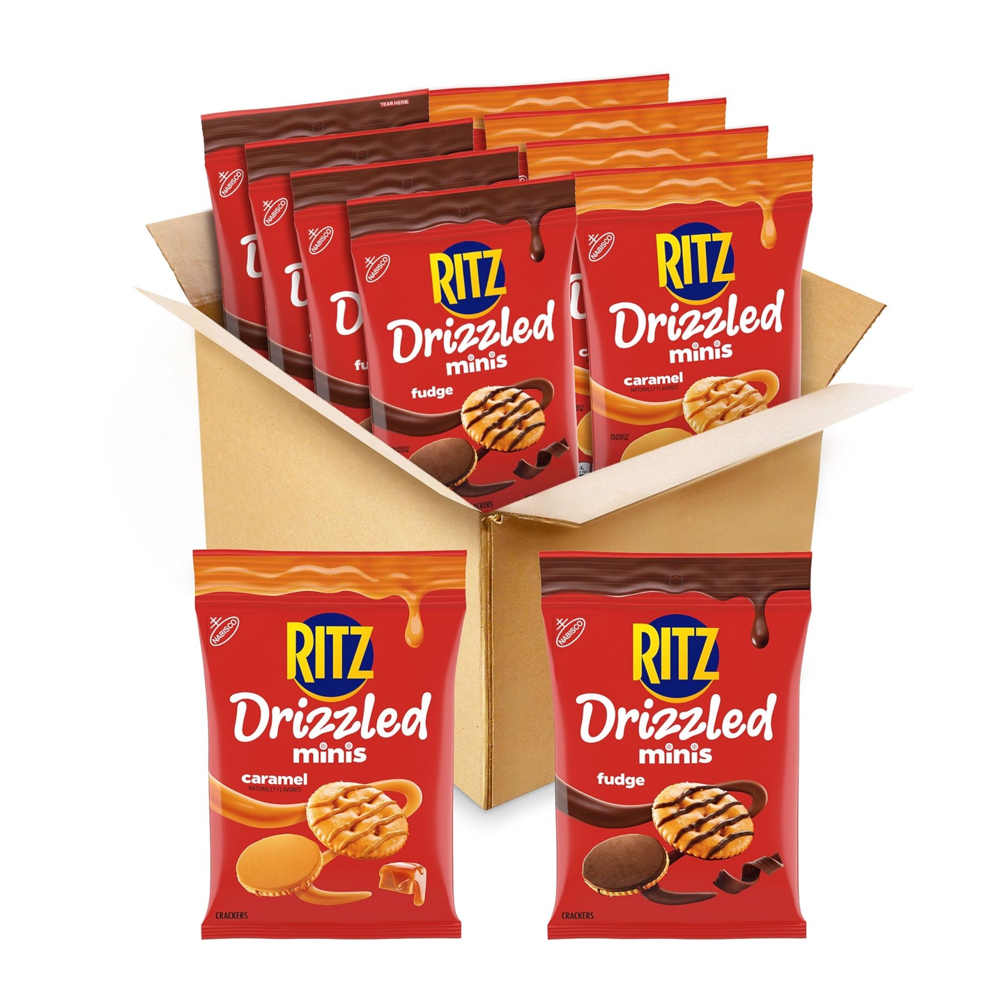 RITZ Drizzled Minis Sweet and Salty Crackers Variety Pack, Snacks for Kids and Adults, Lunch Snacks, 8-4 oz Bags