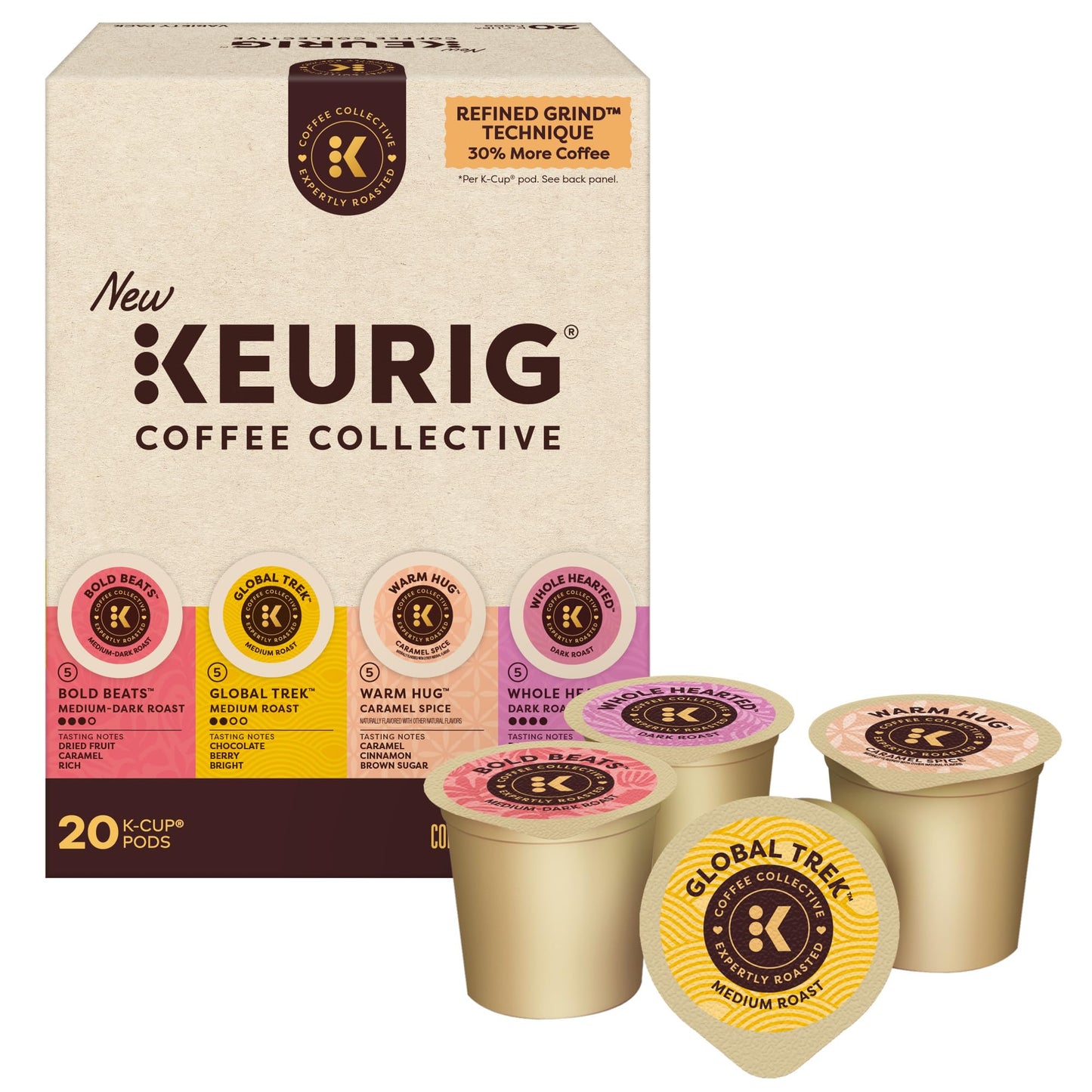 Keurig Coffee Collective Variety Pack Bold Beats Global Trek Warm Hug Whole Hearted Single Serve Keurig K-Cup Pods 20 Count