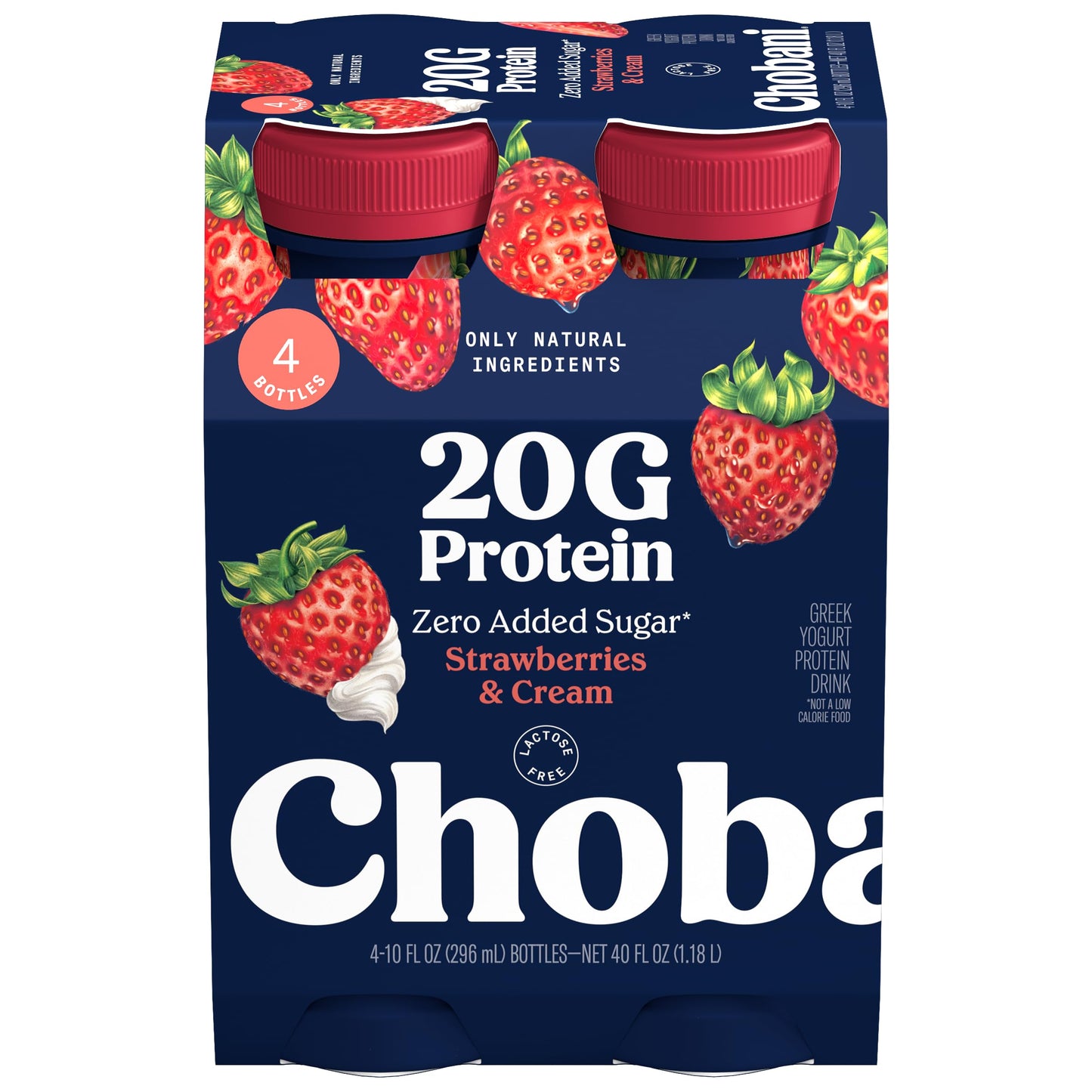 Chobani 20g Protein Lowfat Greek Yogurt Drink Strawberries & Cream 10 fl oz 4PK