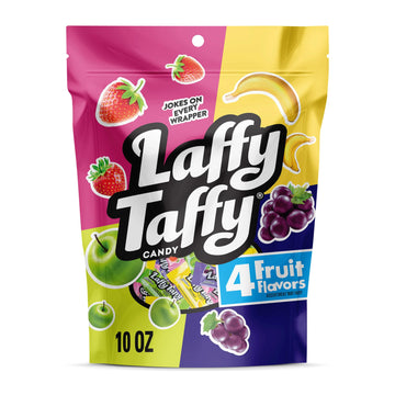 Laffy Taffy Assorted, Mini Bars, Stand Up Bag, Chewy Candy In A Variety Of Fruity Flavors, 10 Oz