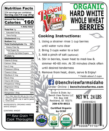 Organic Hard White Wheat Berries - 24lbs