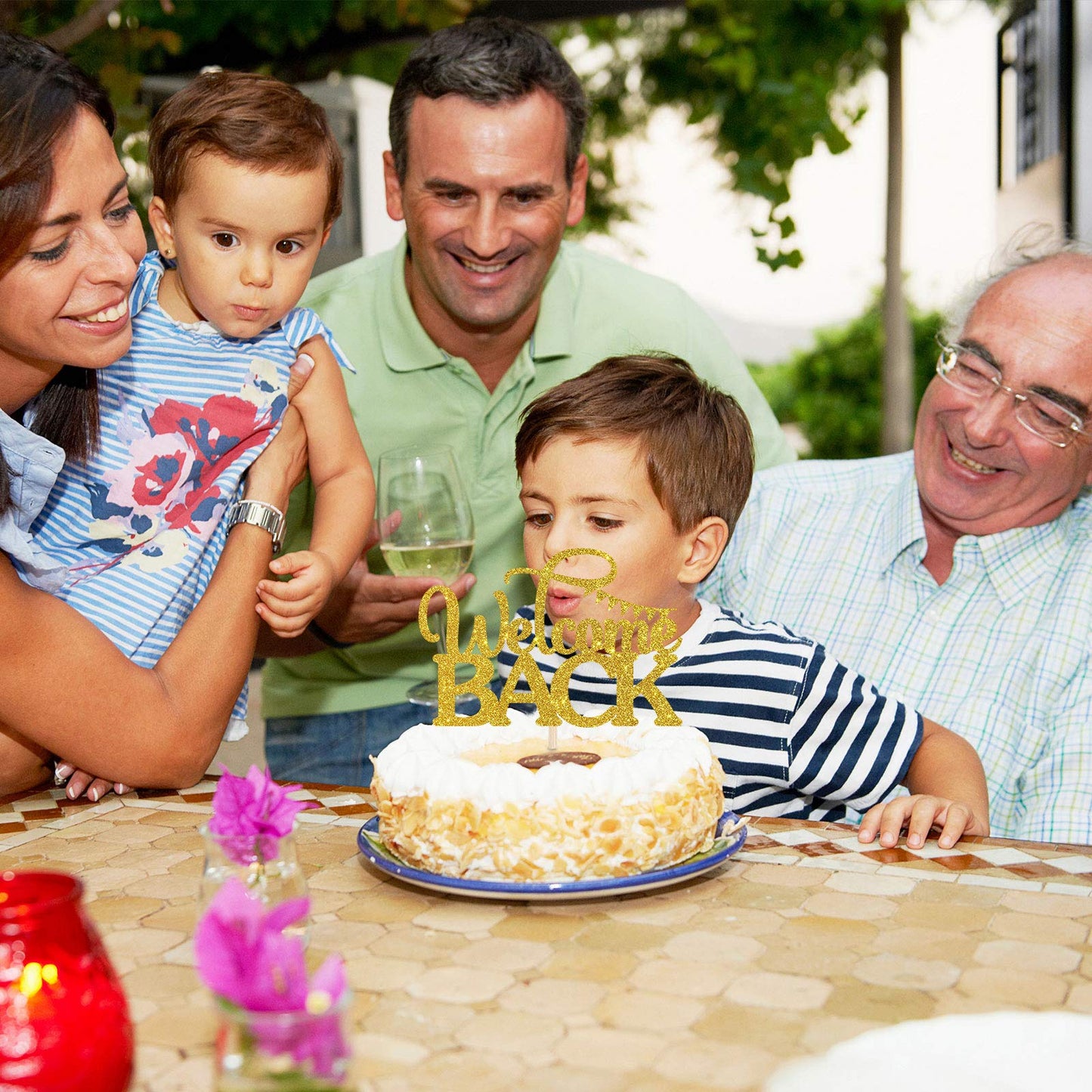 Innoru Gold Glitter Welcome Back Cake Topper For Welcome Home Party Cake Decor - Back To School - Retirement - New House - House