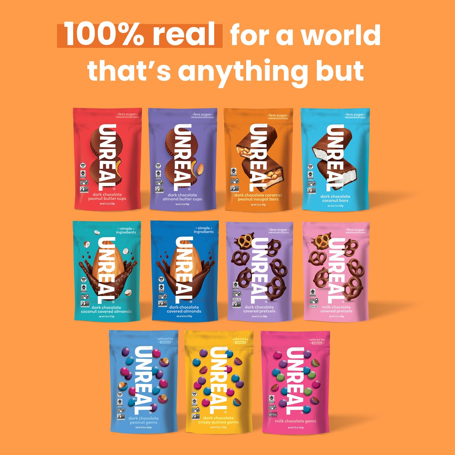 UNREAL Dark Chocolate Caramel Peanut Nougat Bars (1 Bag) 70% Organic Ingredients Fair Trade Non-GMO No Corn Syrup Sugar fermented-style flavors Soy 209grams