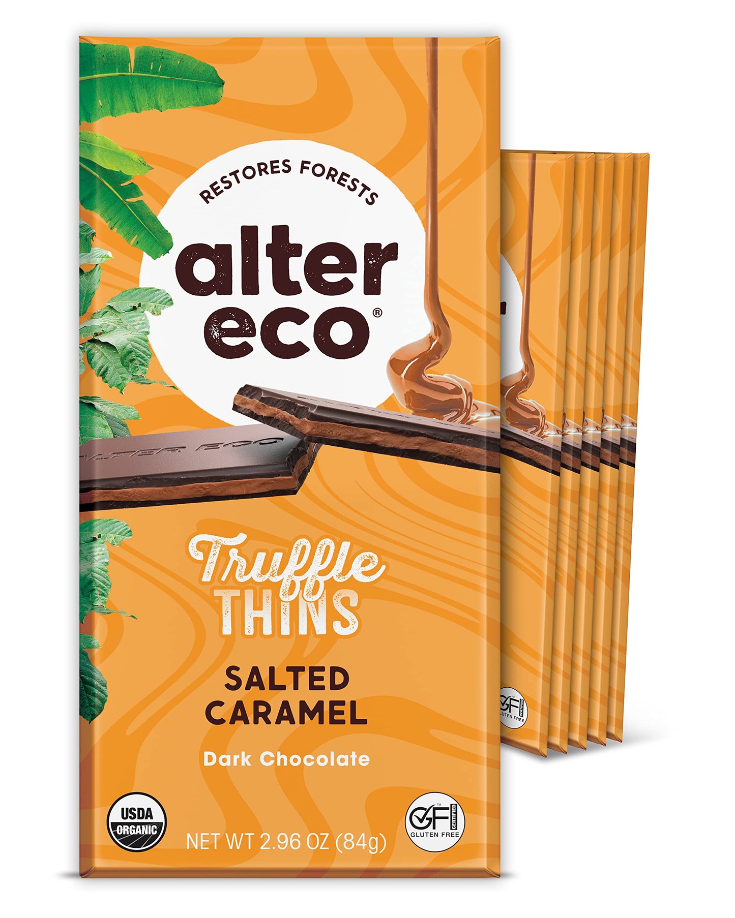 Alter Eco Salted Caramel Truffle Thins, Chocolate Bar with Gooey Caramel Ganache Truffle Filling, Organic, Gluten-Free, Non-GMO