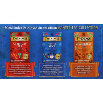 Twinings Winter Tea Collection, Limited Edition Holiday Gift Box, 20 Count (Pack Of 3), Includes Christmas Tea, Winter Spice, An