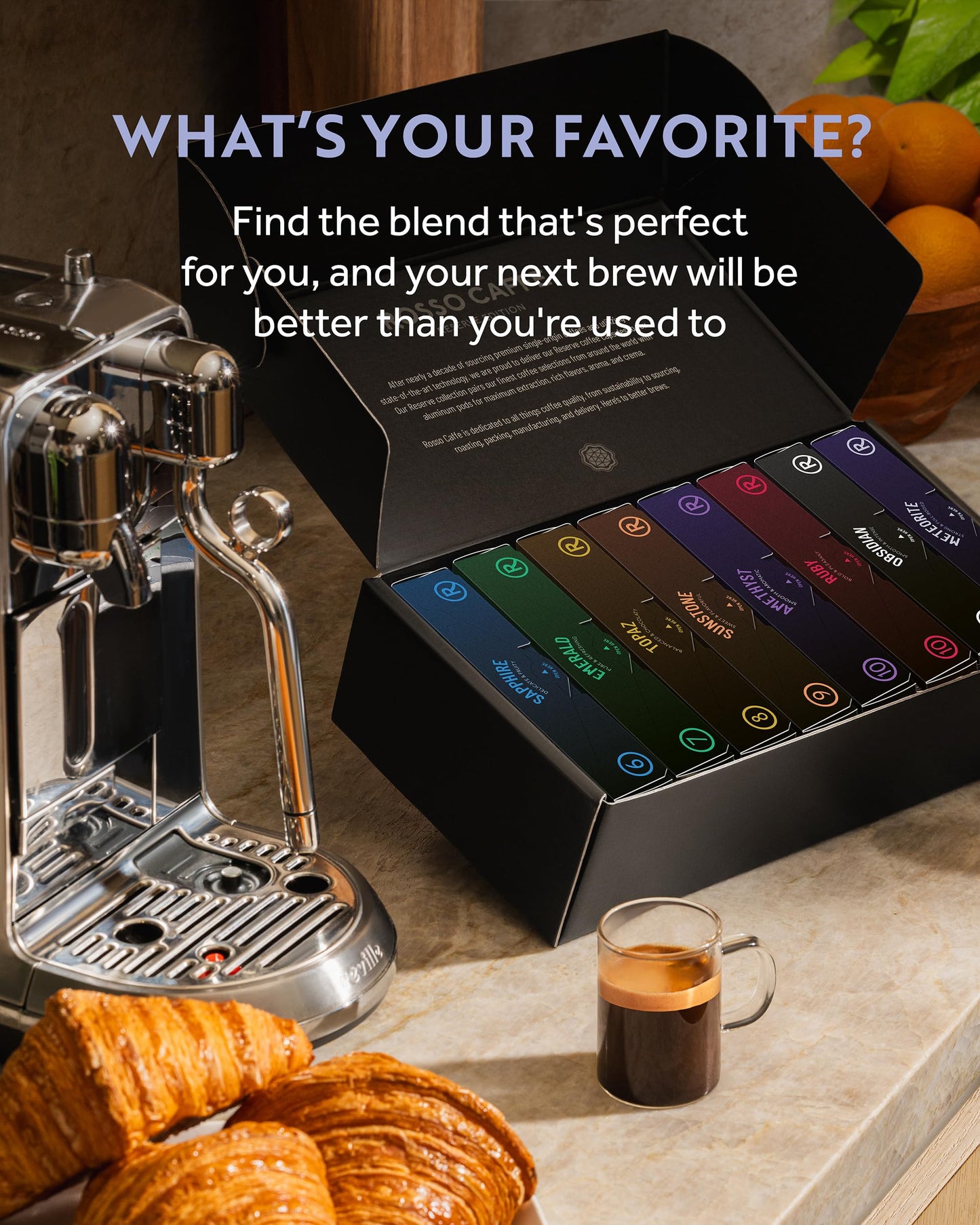 ROSSO CAFFÈ Espresso Coffee Pods - Variety Pack of 80 compact pieces, 8 Flavors, Medium to Dark Roast, Compatible with Nespresso Original Machines
