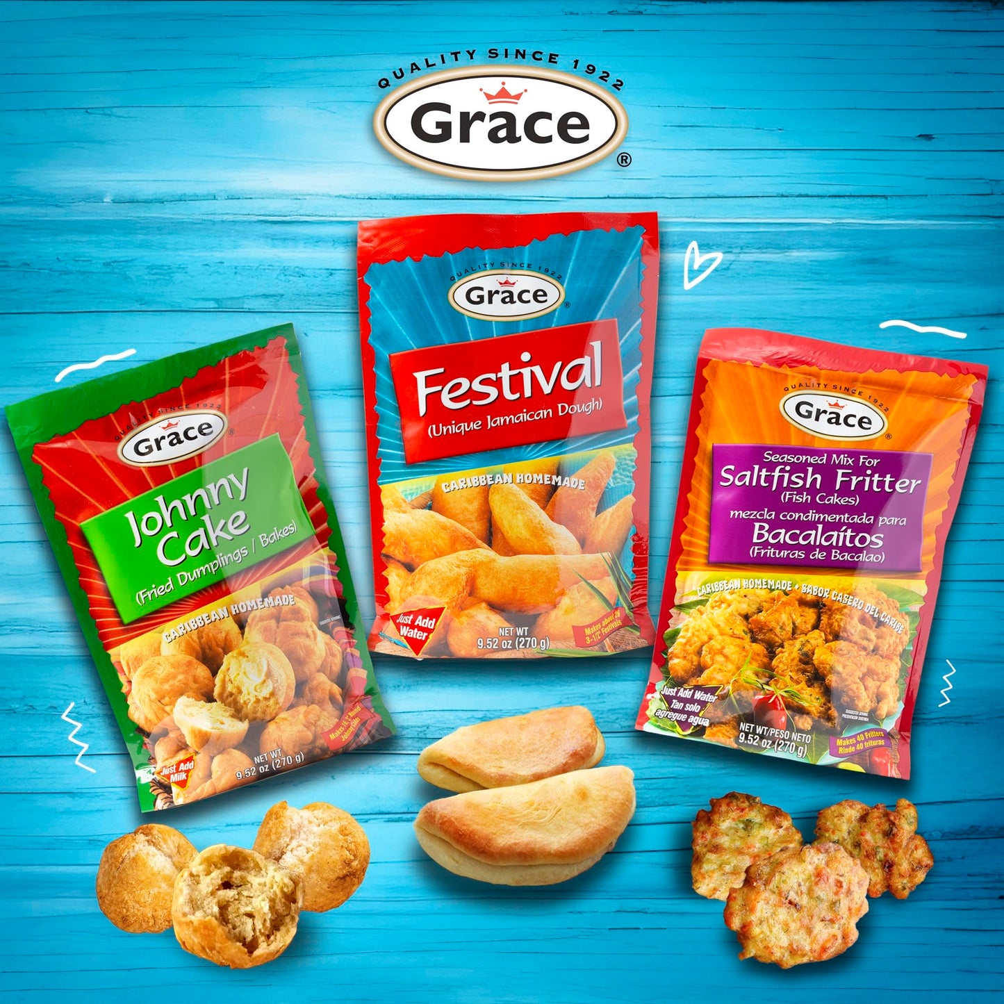 Grace Johnny Cake Fried Dumplings Mix 9.5Oz - 2 Pack Of Jamaican Cake Mix For Making Caribbean Cornmeal Pancakes, Southern Hoecakes & Caribbean Bakes