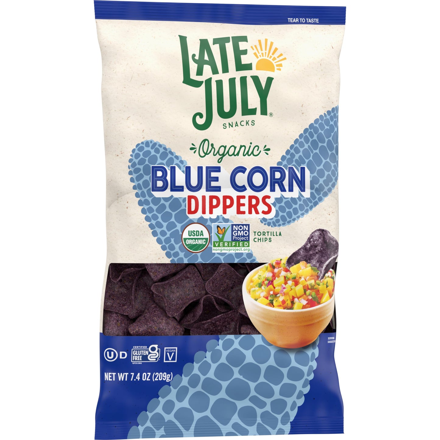 Late July Organic Blue Corn Tortilla Chips, 7.4 oz Bag, Model 200790114433
