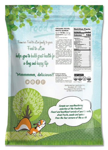 Food To Live - Organic Royal White Quinoa, 10 Pounds Whole Grain, Non-Gmo, Kosher, Raw, Vegan, Sirtfood, Bulk