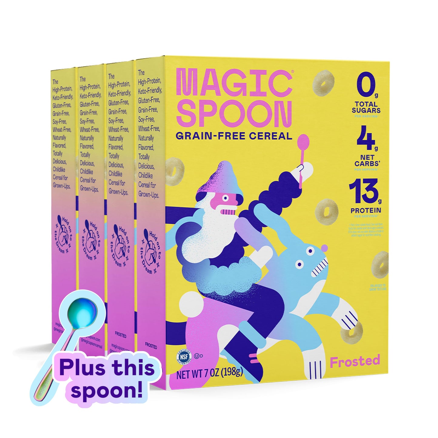 Magic Spoon Cereal, Frosted 4-Pack Of Cereal And Spoon - Keto & Low Carb Lifestyles, Gluten & Grain Free, High Protein, 0G Sugar
