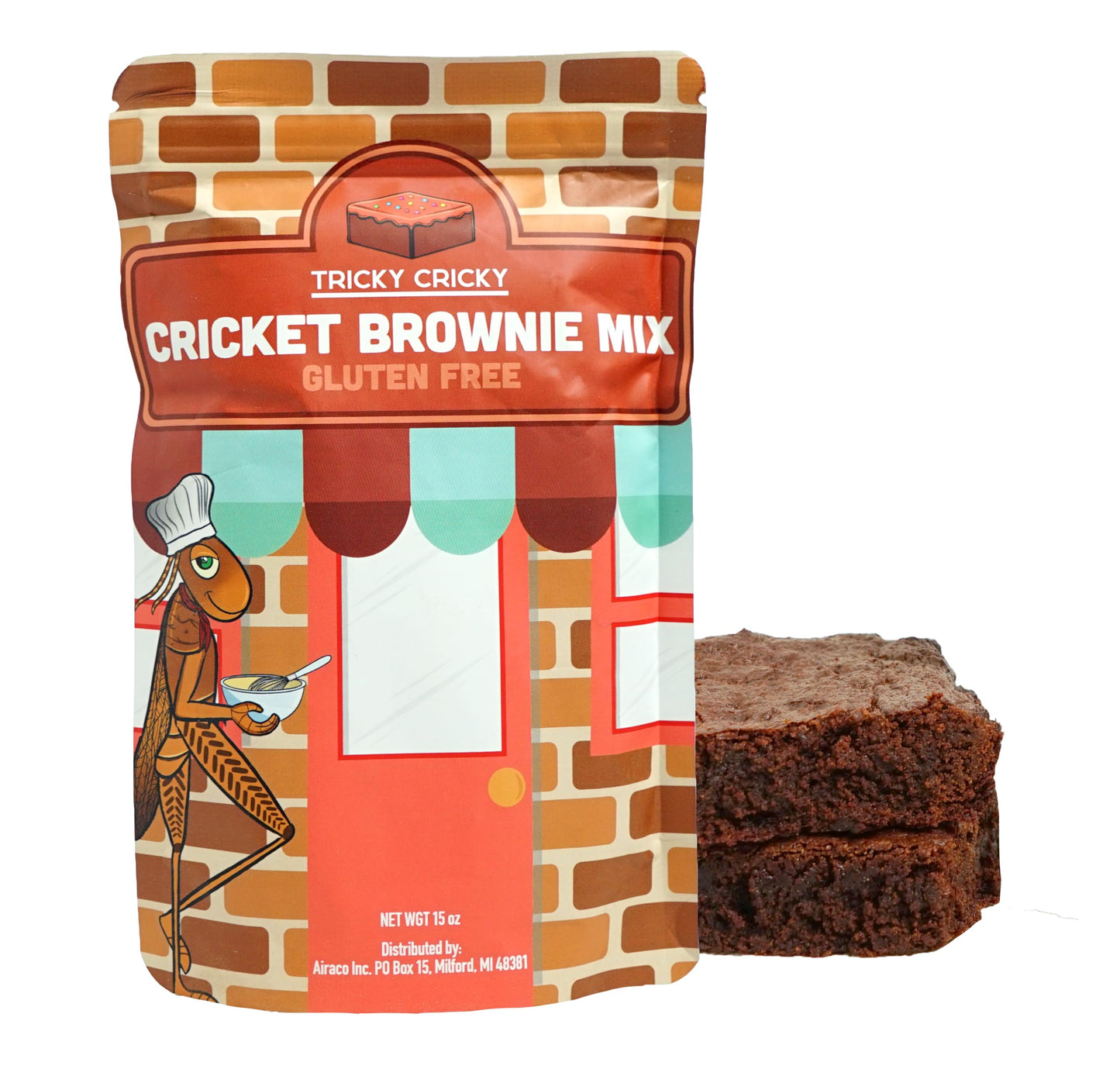Tricky Cricky Cricket Protein Brownie Mix - Usa Handmade Gluten-Free Chocolate Brownie Mix - Real Usa Farmed Dried Crickets - High-Protein Nut-Free & Soy-Free Sustainable Baking Mix - 15 Ounce Bag