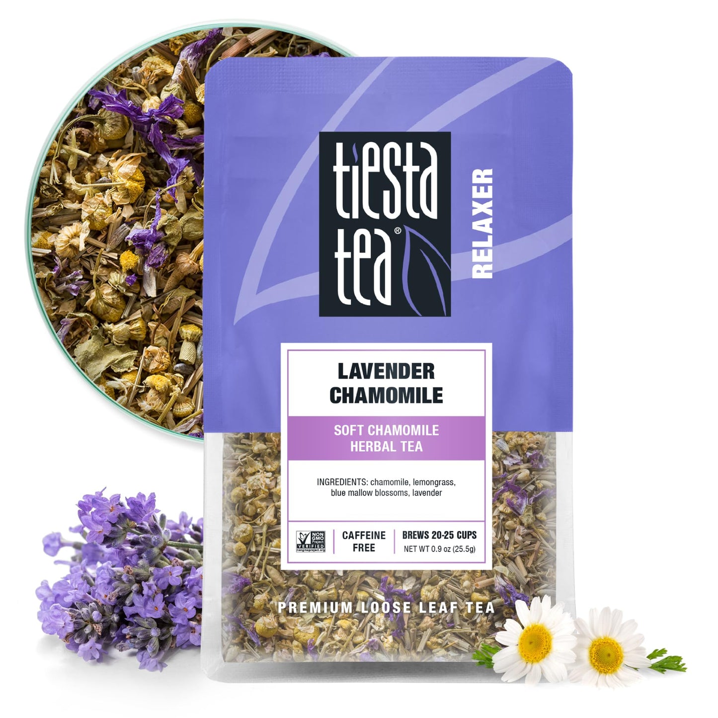 Tiesta Tea - Lavender Chamomile | Soft Chamomile Herbal Tea | Top-Grade Loose Leaf Tea Blend | Non Caffeinated Herbal Tea | Make Hot Or Iced Tea & Brews Up To 25 Cups - 0.9 Ounce Resealable Pouch