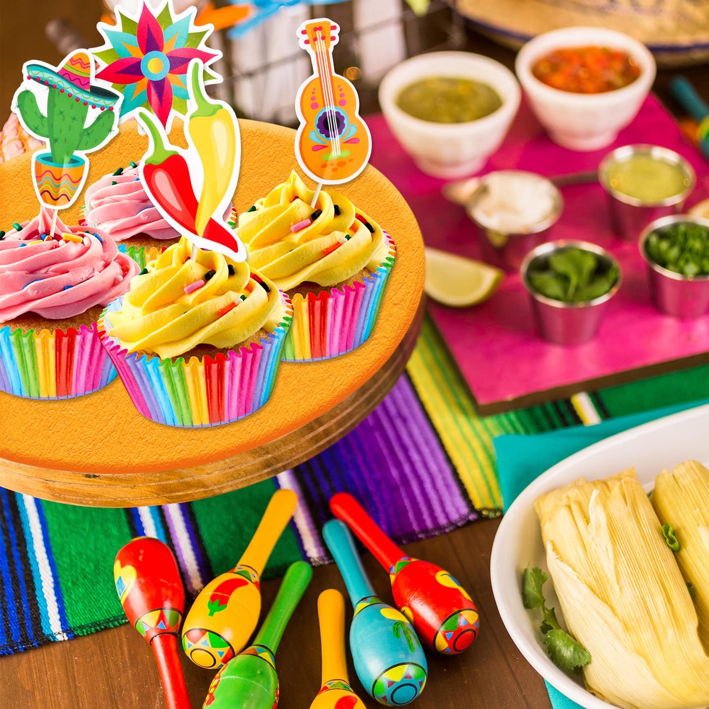 48Pcs Fiesta Cupcake Toppers Cinco De Mayo Decorations Mexican Fiesta Party Decorations Supplies