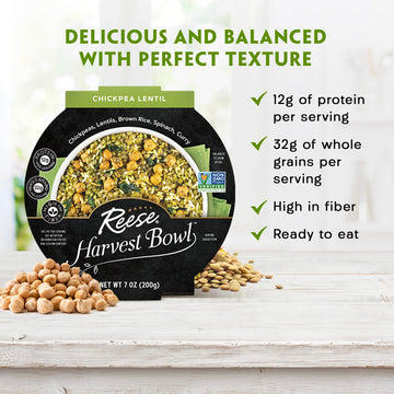 Reese Lentil Harvest Bowl | Chickpeas, Brown Rice, Spinach | High In Fiber & Protein (Pack Of 8)