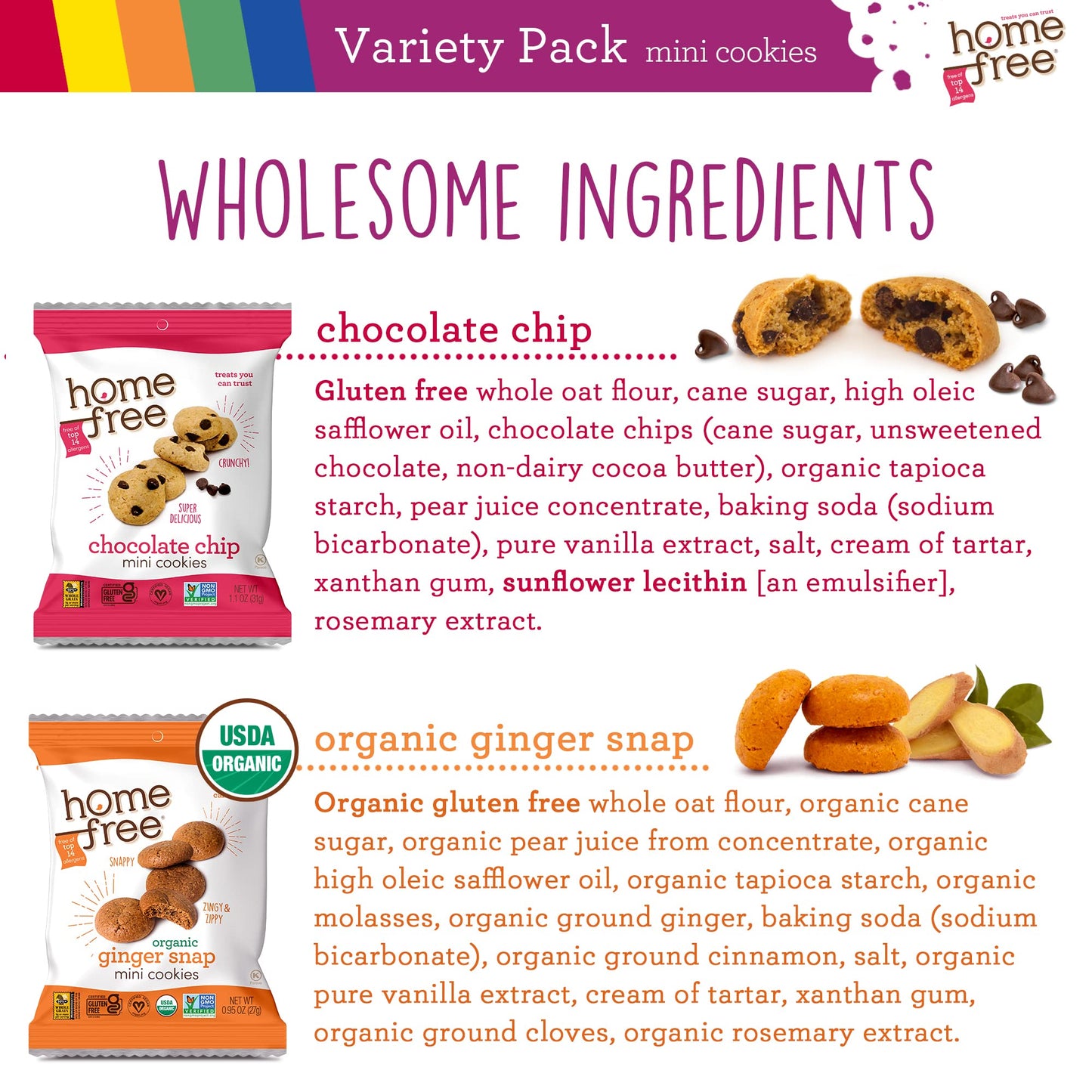 Homefree Mini Cookies Variety Pack, Gluten Free, Nut Free, Vegan, Cookie Snack Packs, School Safe And Allergy Friendly Snack (Pack Of 10)