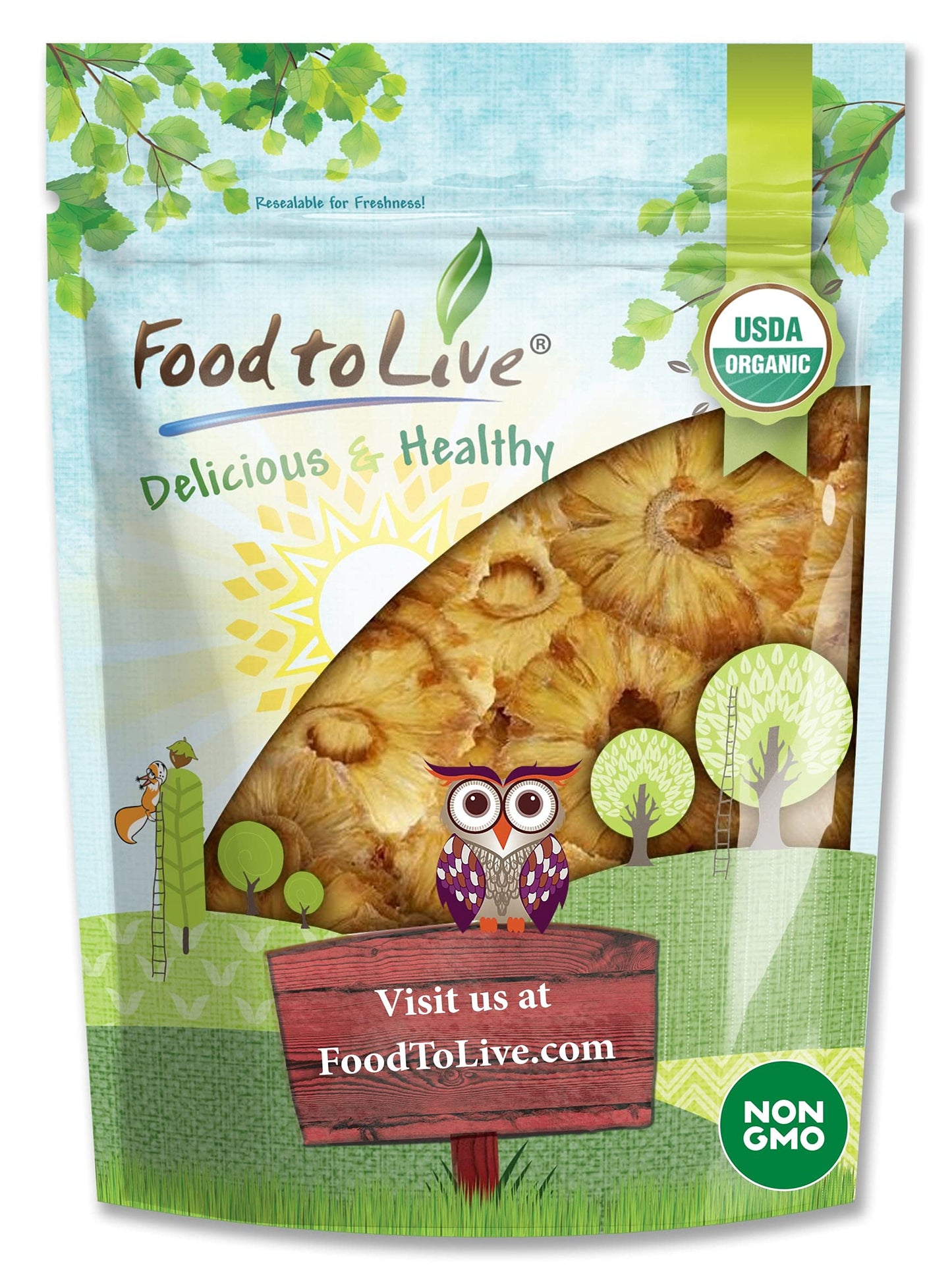 Food To Live Organic Dried Pineapple Rings, 1 Pound Non-Gmo, Flavorful Chewy Fruit Snack, Vegan, Unsulfured, No Sugar Added, Bulk, Great Addition To Desserts, Cakes, Pies, No Sulphites, Unsweetened