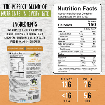 BeanVIVO Plant Based Protein Snacks - (7 Gram Protein) Habanero BBQ Flavor with Dried Edamame, Roasted Cashew and Chickpeas - No