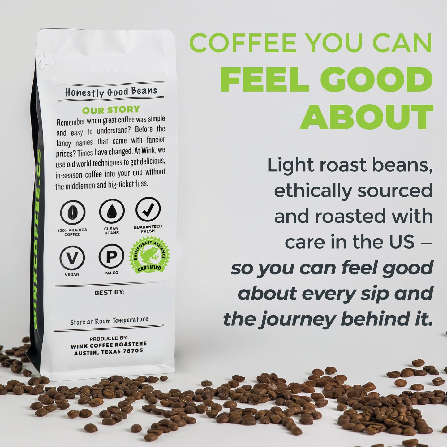 Wink Coffee Blonde Espresso Whole Bean Coffee 100% Arabica Large 2.2 Pound Bag Colombian Single Origin Smooth Light and Complex Sustainably Sourced