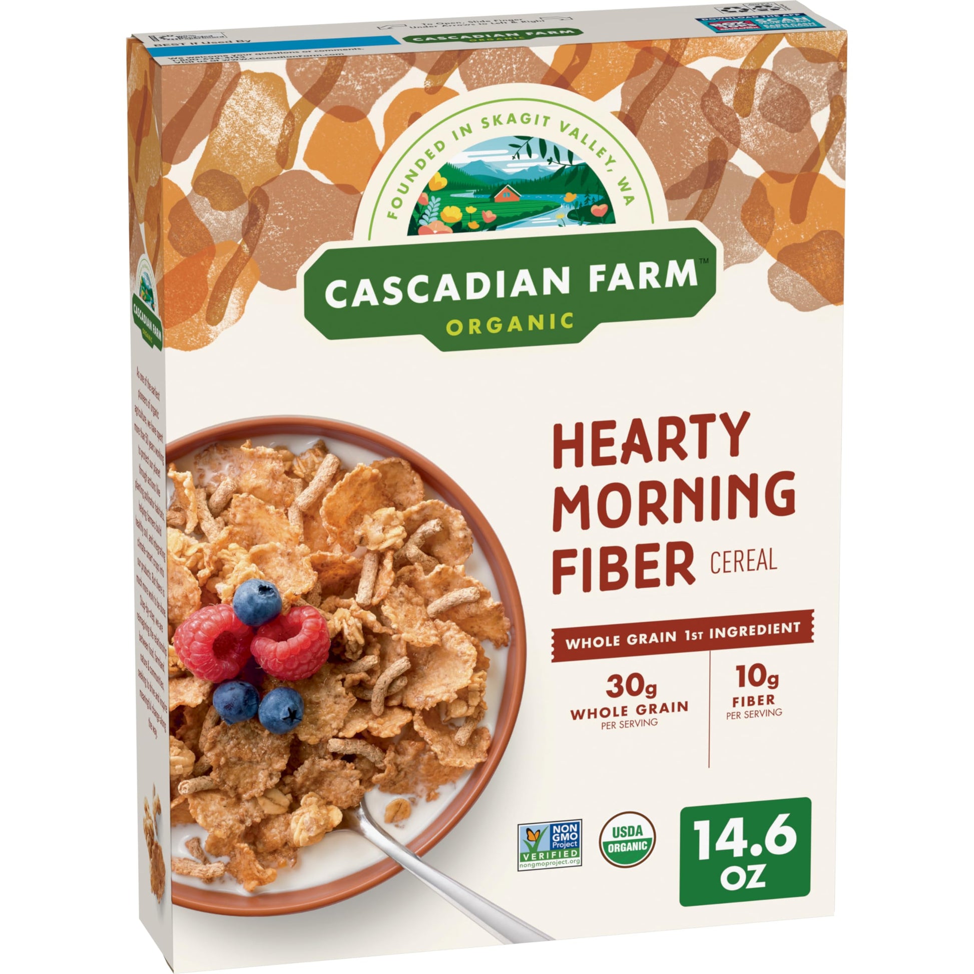 Cascadian Farm Organic Hearty Morning Fiber Cereal, Made with Whole Grain, 14.6 oz