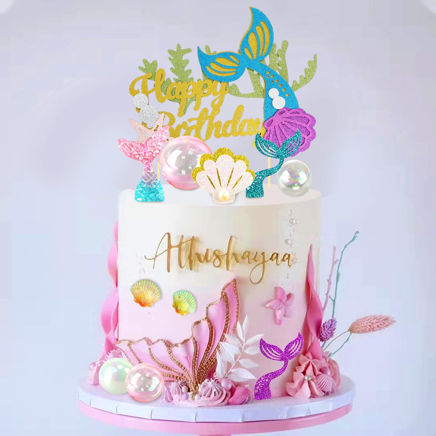 25 Pcs Glitter Mermaid Theme Birthday Cake Topper Under The Sea Party Supplies Cake Decoration Cupcake Toppers Mermaid Tail Star