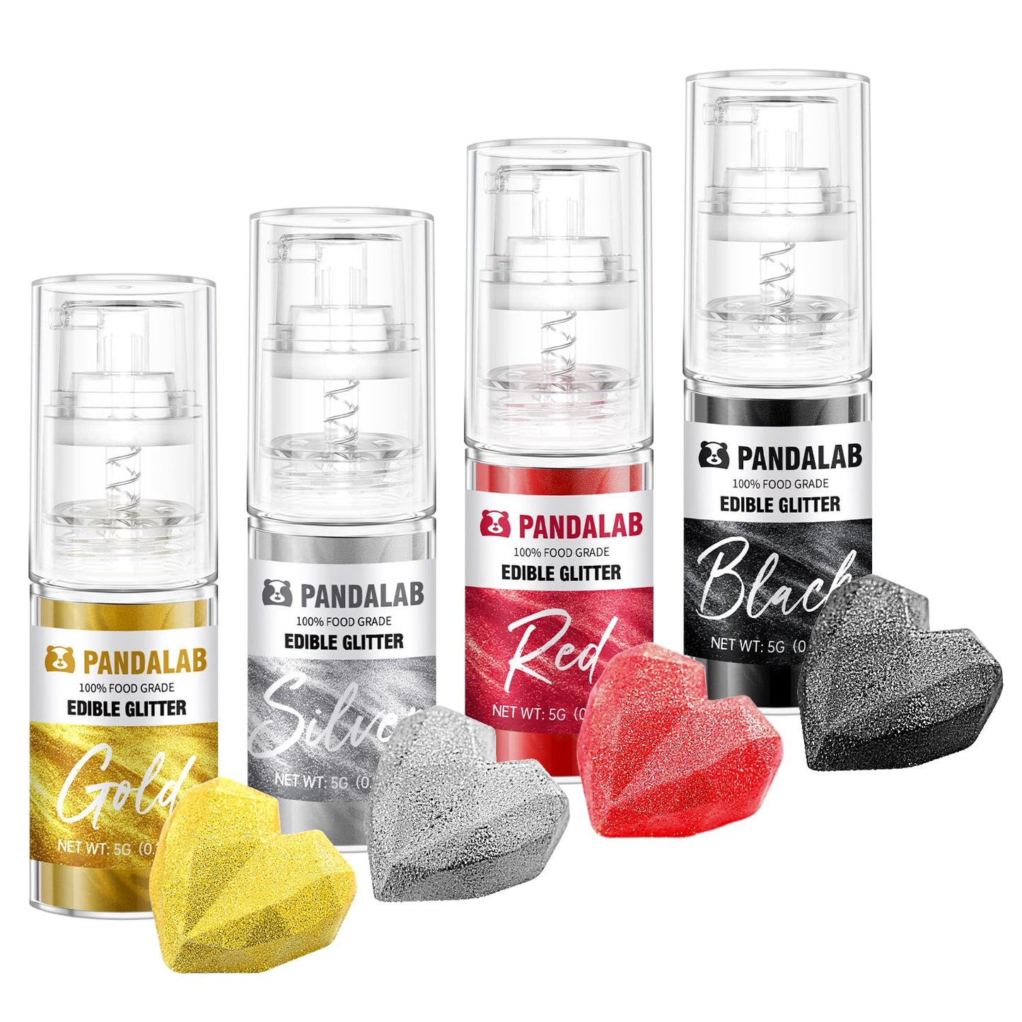 Edible Glitter Spray - Red Black Gold Silver Food Grade Dessert Decorating Shimmering Glitter For Drinks Cake Fondant Chocolate Icing (0.18Oz/5G Bottle)