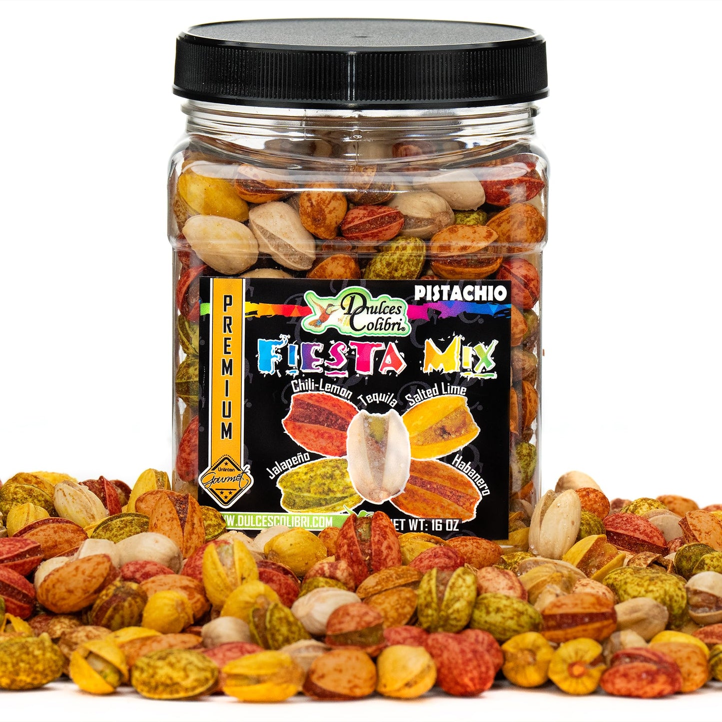 In-Shell Flavored California Pistachios | FIESTA MIX | 16oz Family-Size Jar | Bold Mexican Flavors | Artisan made, Fresh & Delic