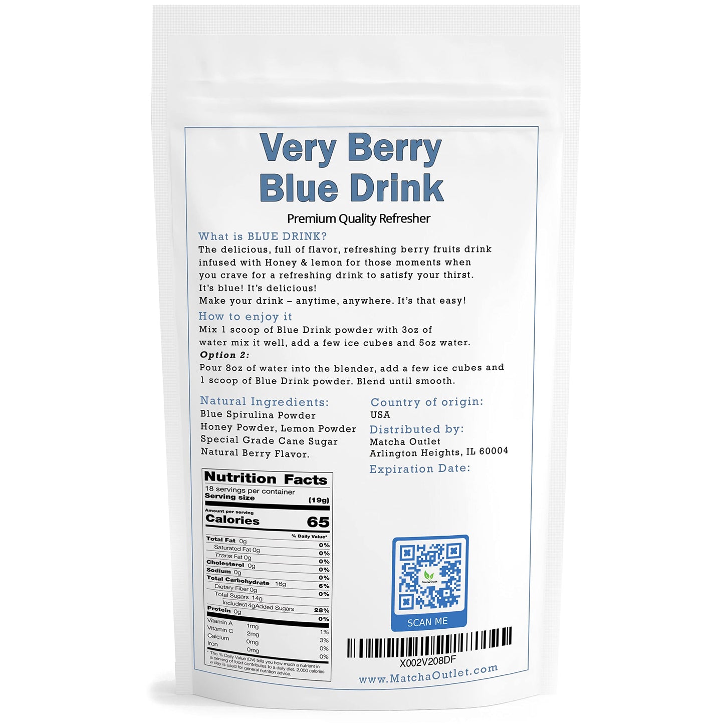 Blue Drink Spirulina Powder, Berry & Honey Refresher 12Oz Blue Drink Mix Natural Food Colorant Perfect For Ice Mix Yogurts Baked Treats Loaded Tea Bubble Tea