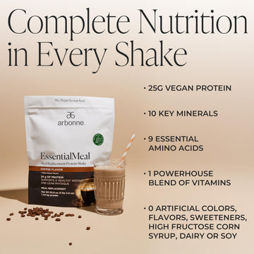 Arbonne EssentialMeal Vegan Protein Shake - Complete Daily Nutrition, Coffee Flavor