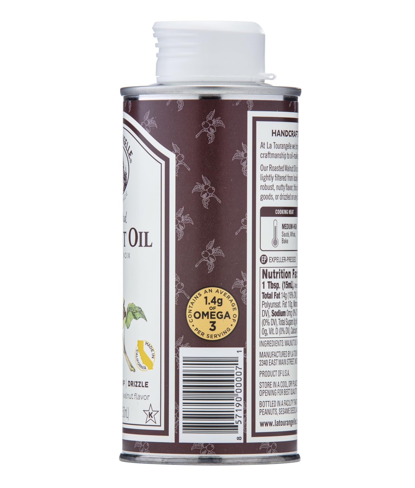 La Tourangelle, Roasted Walnut Oil, Plant-Based Source Of Omega-3 Fatty Acid, Cooking, Baking, & Beauty, 8.45 Fl Oz