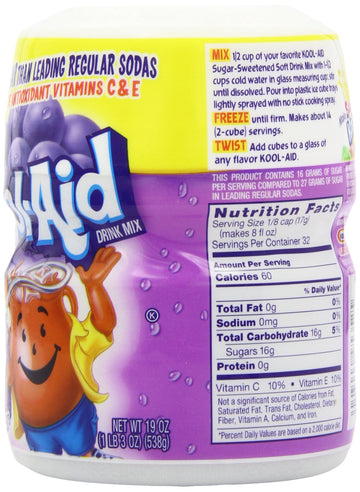 Kool-Aid, Drink Mix, Sugar Sweetened Grape, 19 Ounce