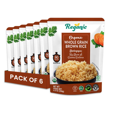 Reganic Organic Whole Grain Brown Rice Microwaveable Heat & Eat Rice, 8.8 Ounce (Pack Of 6) | Usda Certified Organic, Gmo-Free |