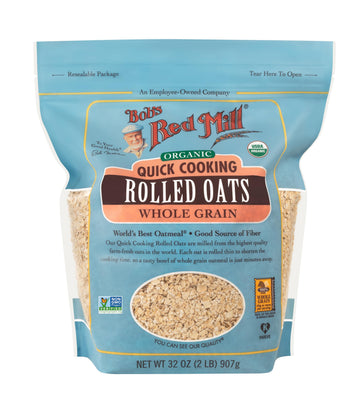 Bob s Red Mill Organic Quick Cooking Rolled Oats, 32oz (Pack of 4) - Non GMO, Whole Grain, Vegan, Kosher