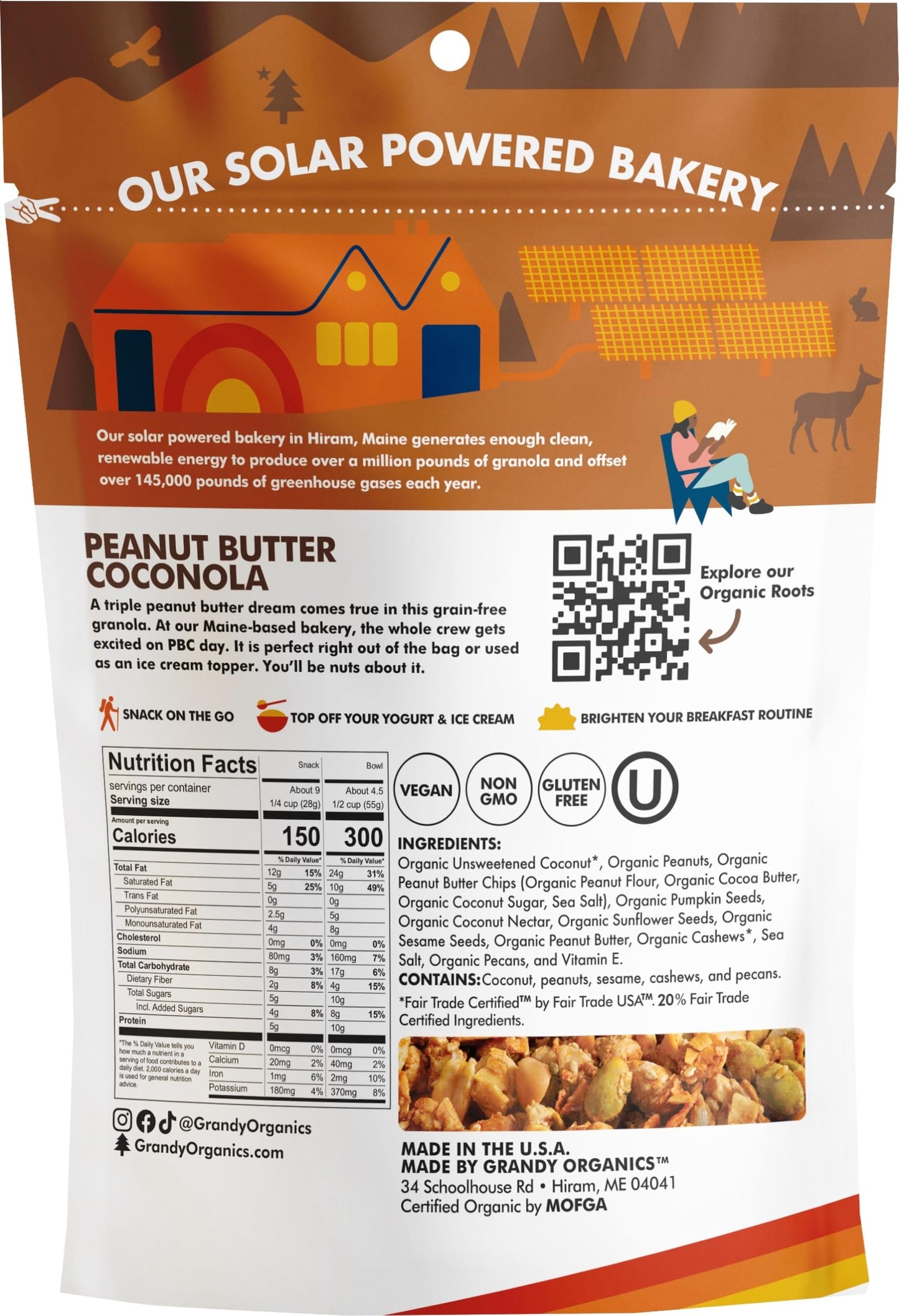 Grandy Organics Peanut Butter Coconola Granola, Gluten Free, Grain Free, Peanut Butter Granola With 5G Plant Based Protein, 9Oz