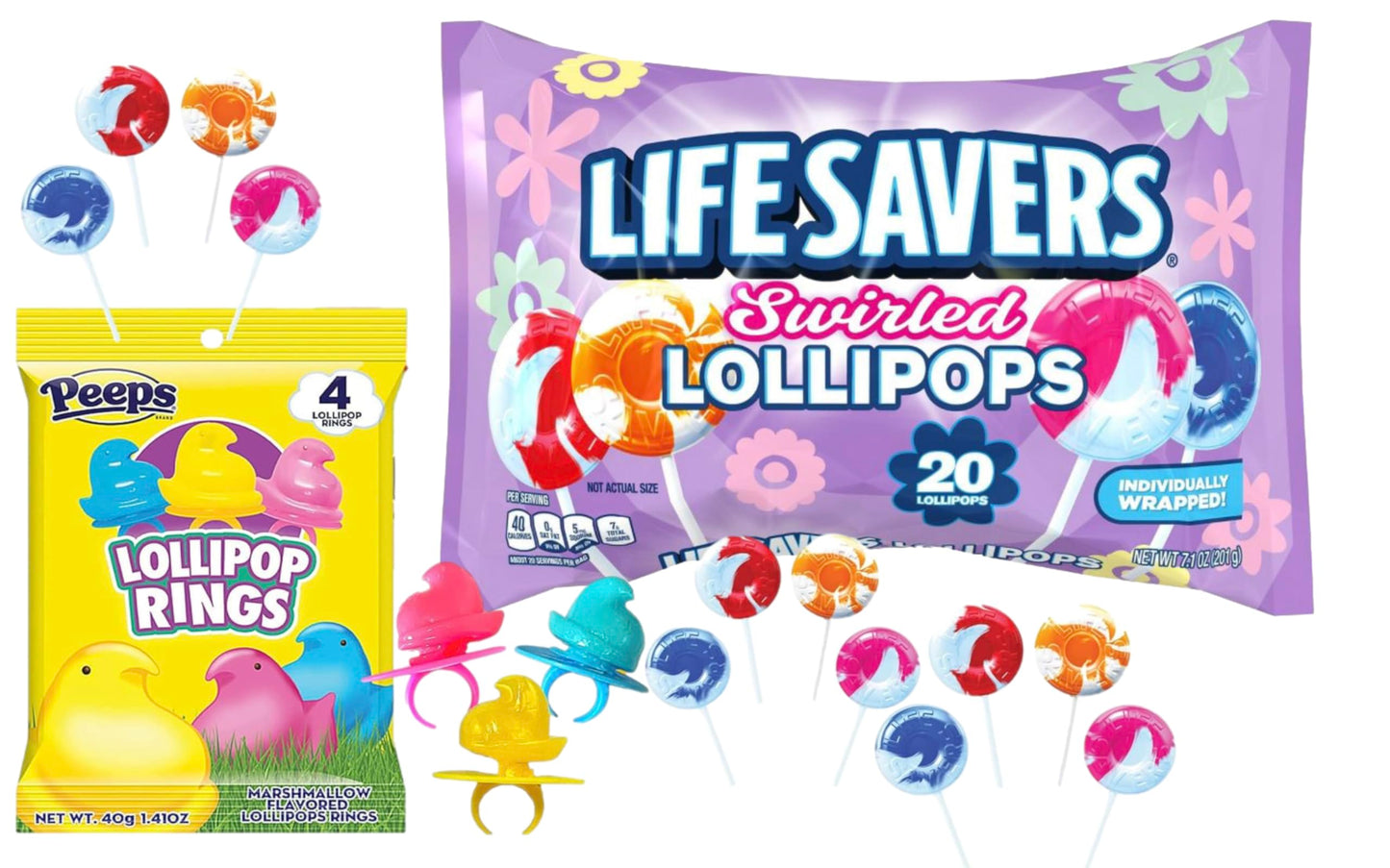 Lifesavers Swirl Lollipops 20 Individually Wrapped Lifesaver Swirl Lollipops | Peeps Marshmallow Flavored Lollipop Rings 1.41 Oz