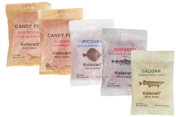 Kolsvart Swedish Candy Variety Pack, 4.2 Ounces - Raspberry, Blackcurrant & Raspberry, Sour Blueberry, Sour Raspberry, Elderflow