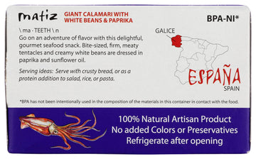 Matiz Giant Calamari with White Beans & Paprika, 4.05 oz | 12 Pack, Wild-Caught, Artisan Product from Spain