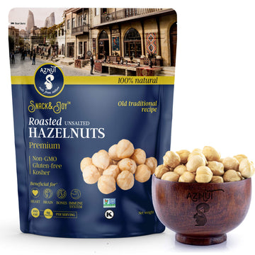 Aznut Roasted Unsalted Hazelnuts 4 Lb, Premium Quality 100% Natural Non-Gmo Project Certified, Kosher Certified, No Salt, No Oil, Gluten Free, Keto Diet Snacks, Resealable Bag (4 Lb)