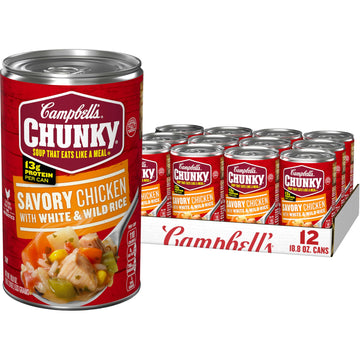 Campbell'S Chunky Soup, Savory Chicken With White And Wild Rice Soup, 18.8 Oz Can (Case Of 12)