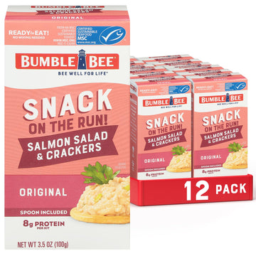 Bumble Bee Snack On The Run Salmon Salad With Crackers Kit, 3.5 Oz (Case Of 12) - Ready To Eat, Spoon Included - Wild Caught Salmon - Shelf Stable & Convenient Protein Snack