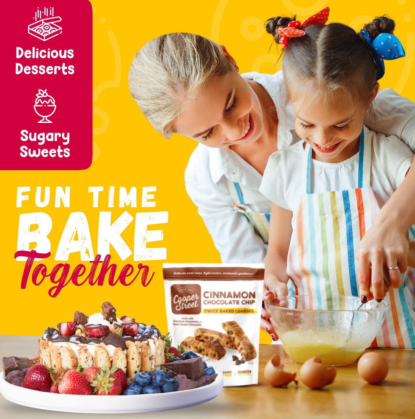 Cooper Street Cookies Twice Baked Italian Biscotti Cookies - Lemon Blueberry, Orange Cranberry, Cherry, Cinnamon Chocolate Chip Crispy Italian Biscotti Cookies - Adults & Kids Snacks Variety Pack Of 5