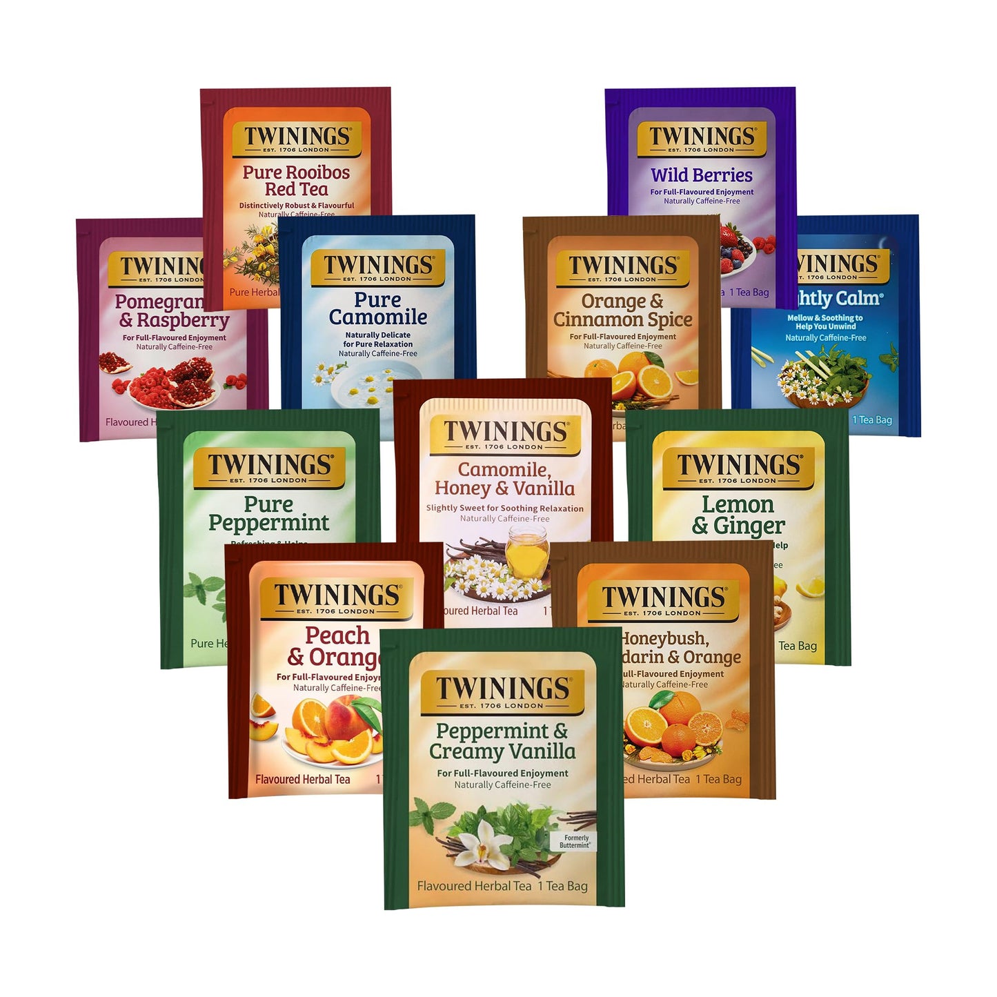 Twinings 48 Tea Bags Herbal Variety Pack - 12 Herbal Flavors Caffeine-Free Individually Wrapped Perfect Tea for Any Occasion